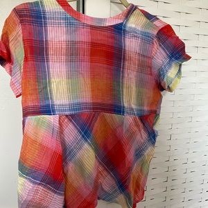 rainbow plaid top with bow tie back